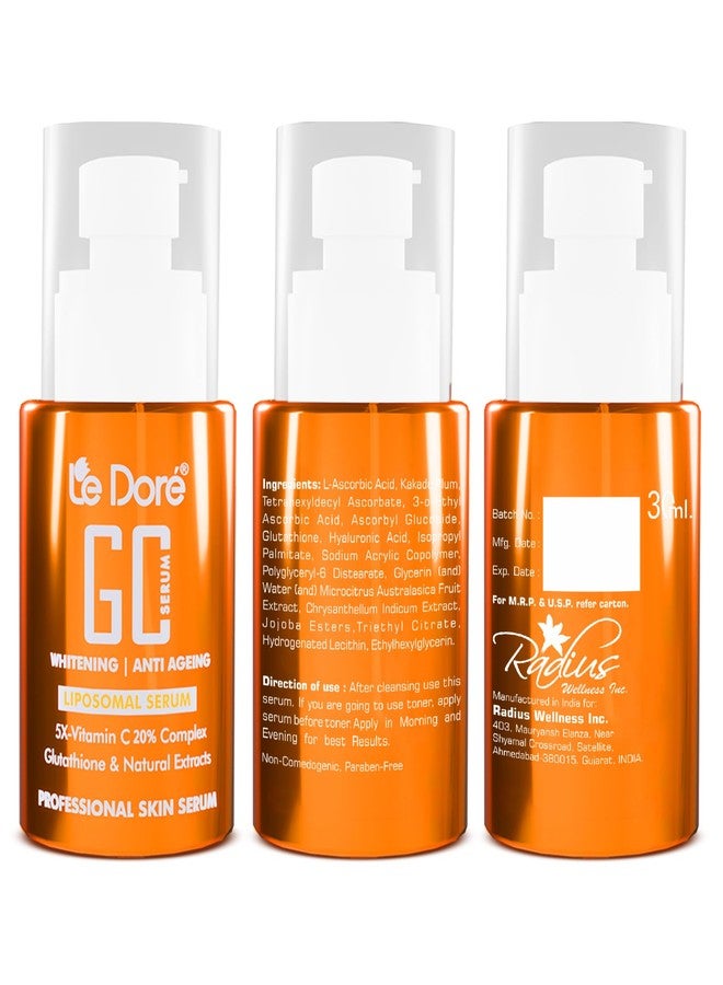Le Dore GC Serum | 5X Vitamin C, Glutathione, Hyaluronic Acid, Kakadu Plum & Liposomal Tech | For Skin Brightening, Radiance, Anti-Ageing & Collagen Boost | For All Skin Types, Men & Women | 30 ml - Image 2