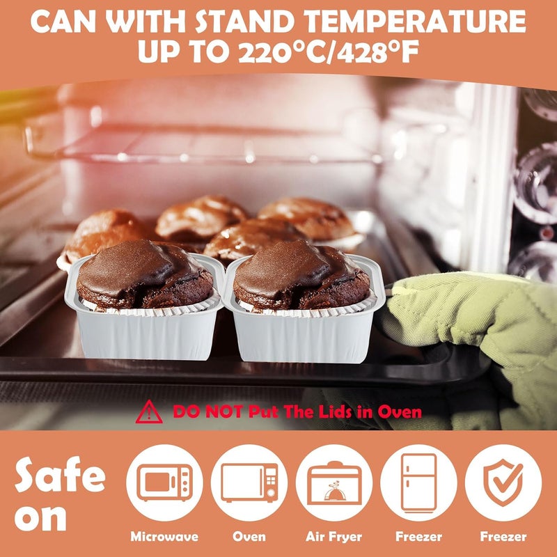 Skylety 100 Pcs 5 oz Mini Square Baking Pan with Lid Aluminum Foil Cupcake Pan Brownie Baking Cup Disposable Ramekins Individual Tin Dessert Containers for Kitchen (White) - Image 4