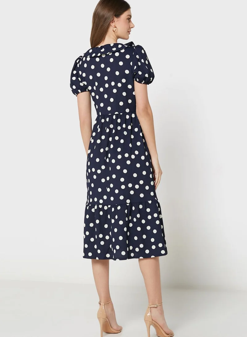 Wallis Puff Sleeve Polka Dot Dress