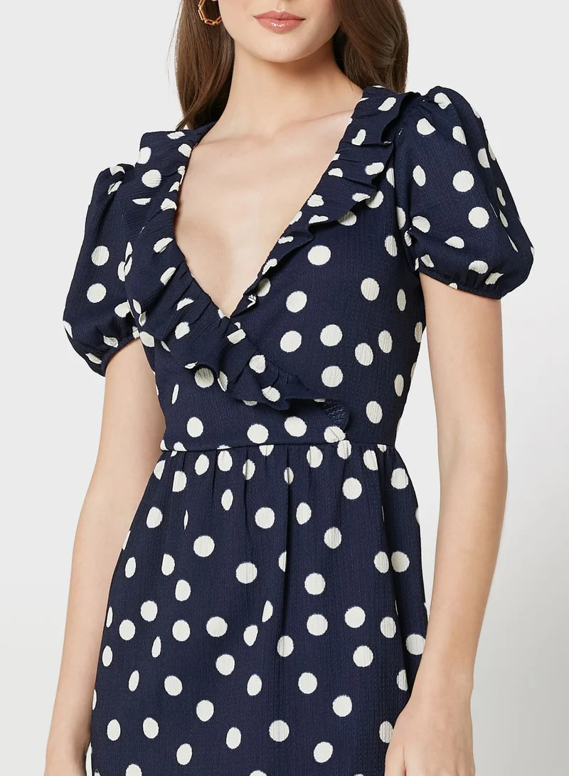 Wallis Puff Sleeve Polka Dot Dress