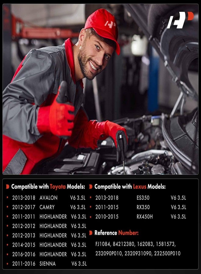 أ-بريميوم مجموعة A-Premium من 6 بخاخات وقود متوافقة مع سيارات تويوتا كامري 2012-2017، وهايلاندر 2011-2016، وسيينا 2011-2016، وأفالون 2013-2018، ولكزس RX350 2011-2015، وRX450h 2010-2015، وES350 2013-2018، سعة 3.5 لتر - Image 2