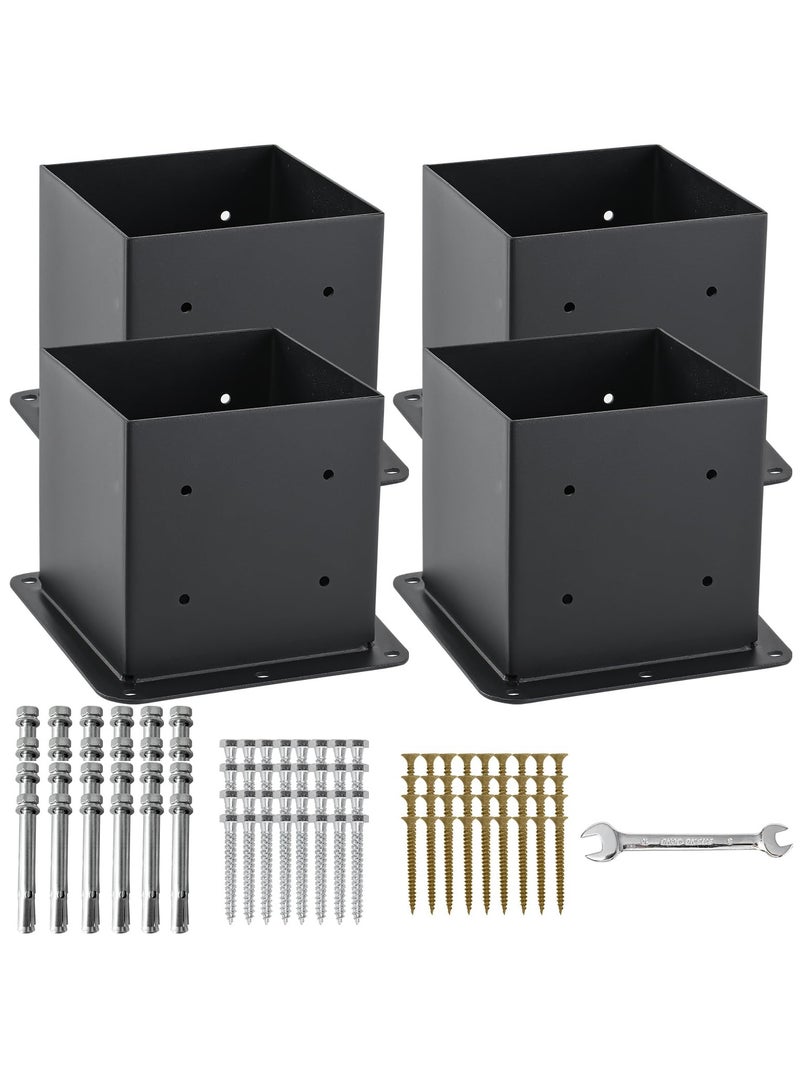 Excefore 4 Pcs 4x4 Post Base, Post Anchors with Inner Size 5.5x5.5, 13GA Thick Solid Steel, Black Powder Coated, Deck Post Brackets, Support Deck Base Plate, Pergola Brackets, Fence Kit  - Image 1