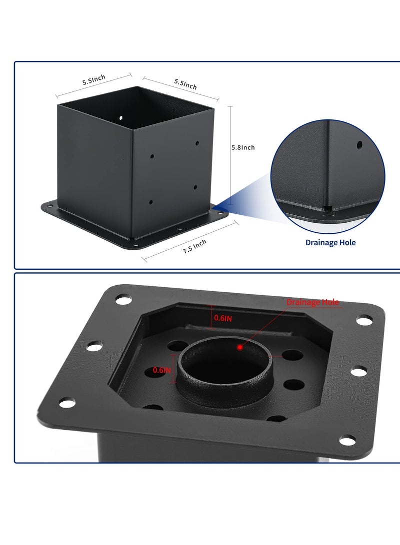 Excefore 4 Pcs 4x4 Post Base, Post Anchors with Inner Size 5.5x5.5, 13GA Thick Solid Steel, Black Powder Coated, Deck Post Brackets, Support Deck Base Plate, Pergola Brackets, Fence Kit  - Image 3