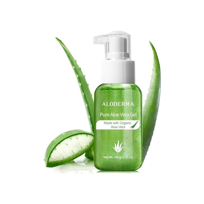 Aloderma Pure Aloe Vera Gel Made within 12 Hours of Harvest with 99% Organic Aloe Vera, Easy Travel Size for Body, Face, & Scalp, Cooling, Soothing Instant Relief for Skin & Sunburn, Pump Bottle