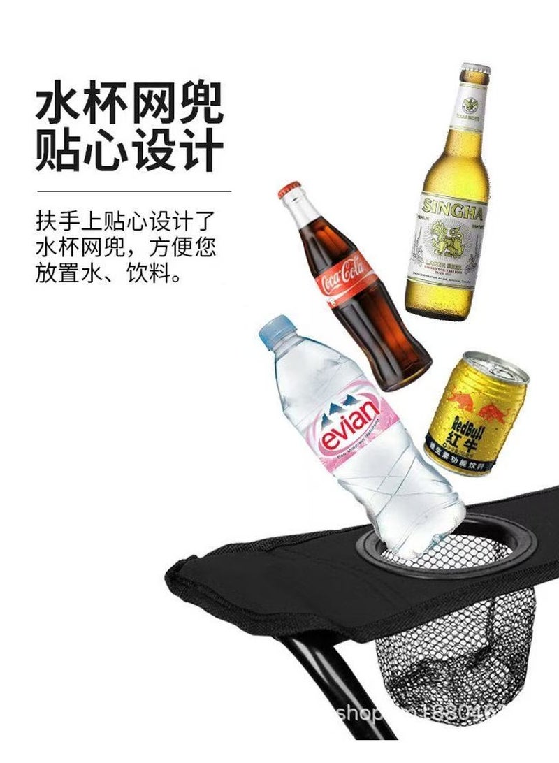 Large Portable Camping Chair, Folding Camp Chairs for Adults - Folding Design, Storage Pockets, Cup Holder, Carry Bag for Outdoors Fishing, Hiking, Travel, Picnic, Beach, Supports 300lbs, Black - Image 2