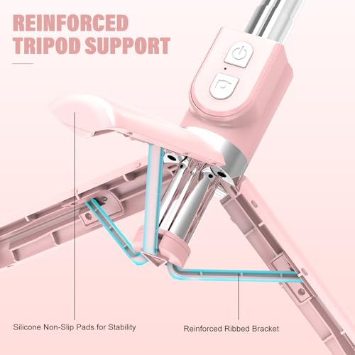 NOOX Selfie Stick with Rechargable Remote & Light (1PC), Tripod for iPhone, Cell Phone Stand for Video Recording, Portable Travel Essentials Smartphone Mount Holder, Extendable Vlogging Filming Accessories - Image 2