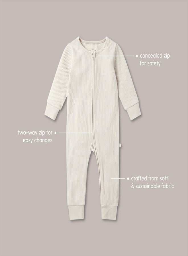 MORI Baby Boys and Girls Ribbed Clever One Piece Romper in Ecru - Unisex Toddler Two Way Zipped Long Sleeve - 18-24 Months - Image 2