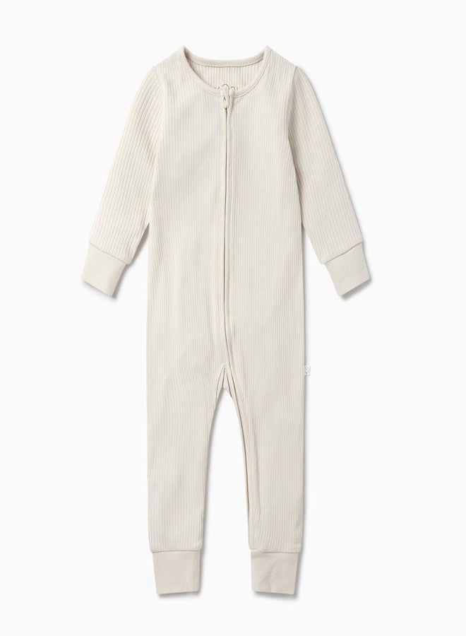 MORI Baby Boys and Girls Ribbed Clever One Piece Romper in Ecru - Unisex Toddler Two Way Zipped Long Sleeve - 18-24 Months - Image 1