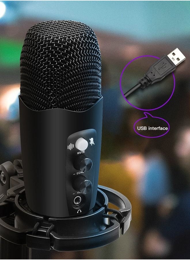 Sharpdo - USB Microphone Condenser Microphone Mobile Phone Computer Recording Live Game Dubbing Equipment Black - Image 1