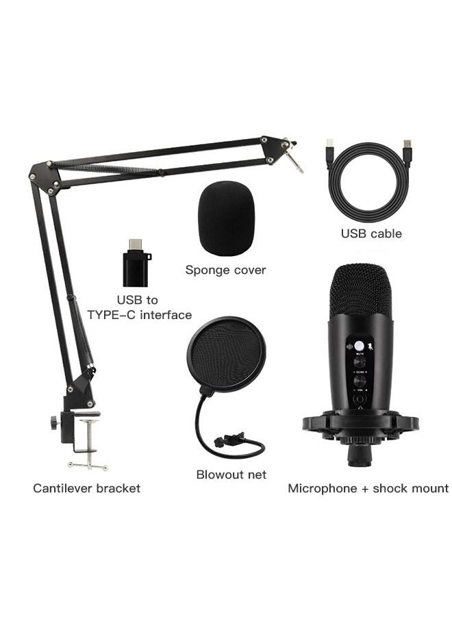 Sharpdo - USB Microphone Condenser Microphone Mobile Phone Computer Recording Live Game Dubbing Equipment Black - Image 1