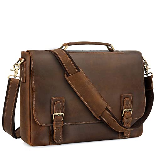 Kattee Men's Leather Satchel Briefcase, 15.6" Laptop Messenger Shoulder Bag Tote - Image 1