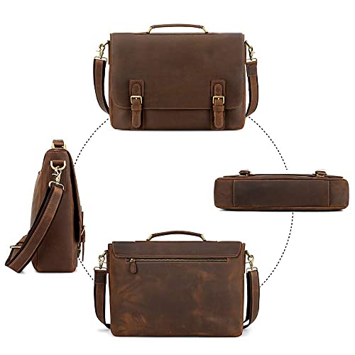 Kattee Men's Leather Satchel Briefcase, 15.6" Laptop Messenger Shoulder Bag Tote - Image 3