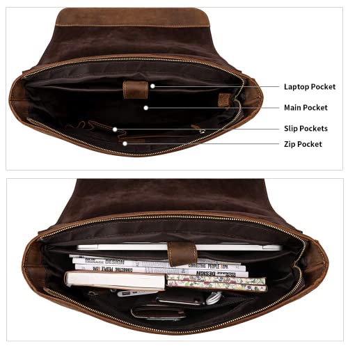 Kattee Men's Leather Satchel Briefcase, 15.6" Laptop Messenger Shoulder Bag Tote - Image 5