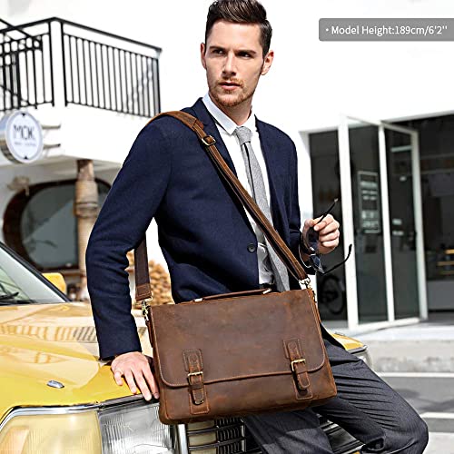 Kattee Men's Leather Satchel Briefcase, 15.6" Laptop Messenger Shoulder Bag Tote - Image 2