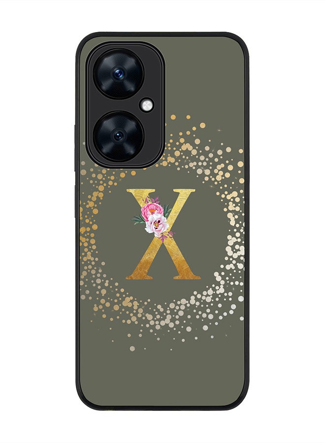 Stylizedd Rugged Black Edge case for Huawei nova 11i ,Slim fit Flexible Cover - Custom Monogram Initial Letter Floral Pattern Alphabet - X (Olive Green) - Image 1