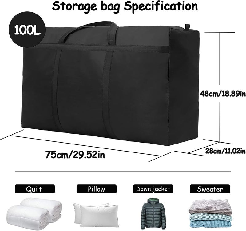 أكياس تخزين كبيرة 100 لتر مقاومة للماء شديدة التحمل من قماش اوكسفورد، شنط منظمة للفراش واللحاف والوسائد والغسيل والملابس أو عند الانتقال للمنزل - Image 2