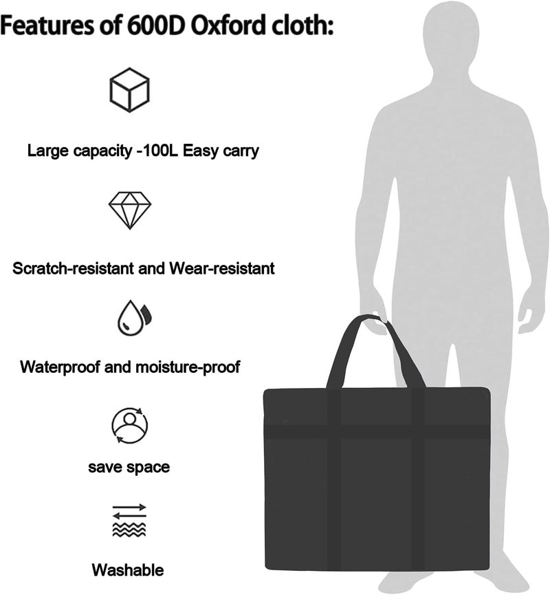 أكياس تخزين كبيرة 100 لتر مقاومة للماء شديدة التحمل من قماش اوكسفورد، شنط منظمة للفراش واللحاف والوسائد والغسيل والملابس أو عند الانتقال للمنزل - Image 5