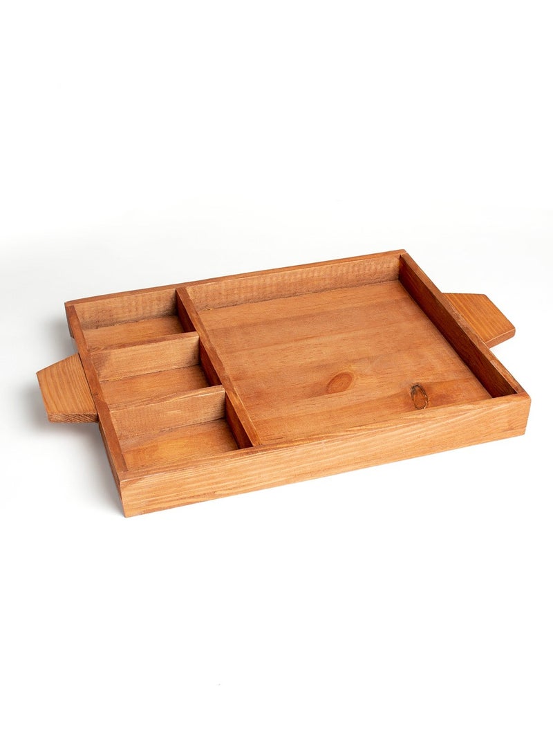 صينية تقديم وتنظيم خشبية متعددة الأقسام بمقابض – مثالية لمحطة القهوة والشاي، تقديم السناكس، أدوات المائدة، وتنظيم المنزل والمكتب - Image 2