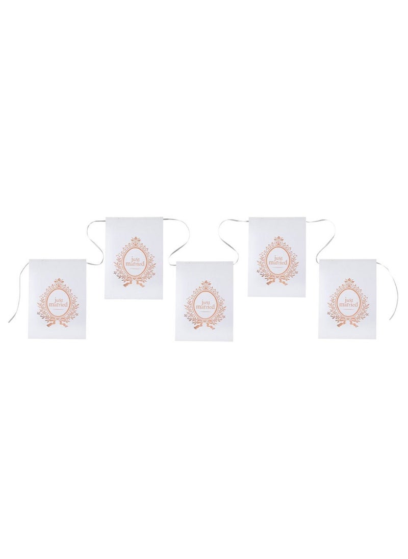 SANTEX Just Married Flag Garland Rose Gold White Paper 600cm - Image 1