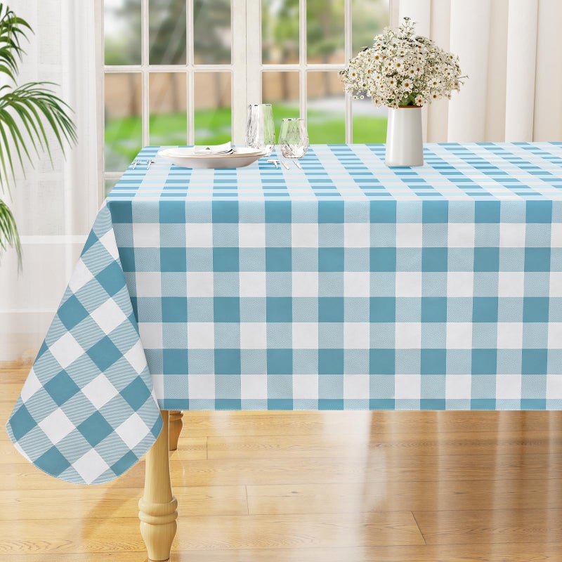 misaya Rectangle Waterproof Vinyl Table Cloth, Buffalo Flannel Backed Tablecloth, Wipeable Plastic Table Cover for Dinner, Kitchen, Outdoor (60" x 84", Aquamarine and White) - Image 1