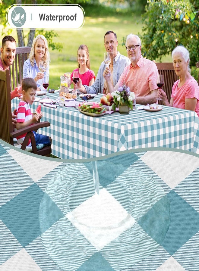 misaya Rectangle Waterproof Vinyl Table Cloth, Buffalo Flannel Backed Tablecloth, Wipeable Plastic Table Cover for Dinner, Kitchen, Outdoor (60" x 84", Aquamarine and White) - Image 2