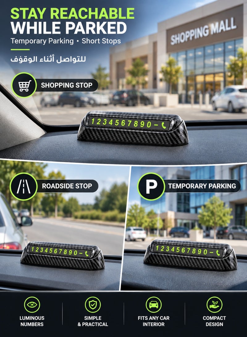 Uliova Temporary Parking Phone Number Plate, Car Parking Number Card with Luminous Display, Dashboard Contact Sign for Vehicle Parking - Image 5