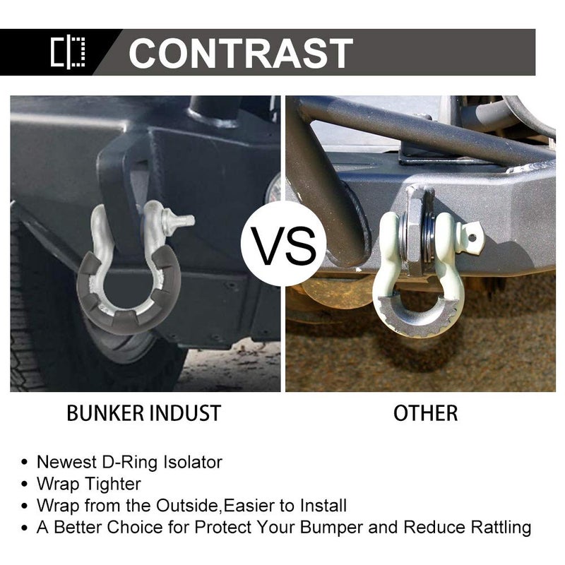 BUNKER INDUST مجموعة عازل حلقة D من BUNKER INDUST، 1 زوج حلقة D سوداء و 4 قطع غسالات غطاء حلقة تناسب 3/4 شاكلة ملحقات جيب 4x4 لحماية المصد وتقليل الاهتزازات عوازل الشاكلة - Image 5