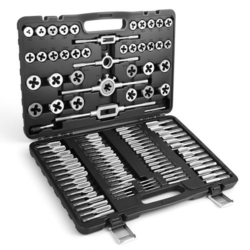 Anfrere 110pcs Tap and Die Set in Metric Sizes, Standard Tap Set and Die Tool Set for Threading and Rethreading Internal and External Threads, M2-M18 Thread Repair Kit - Image 1