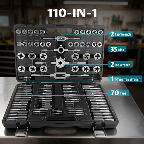 Anfrere 110pcs Tap and Die Set in Metric Sizes, Standard Tap Set and Die Tool Set for Threading and Rethreading Internal and External Threads, M2-M18 Thread Repair Kit - Image 2