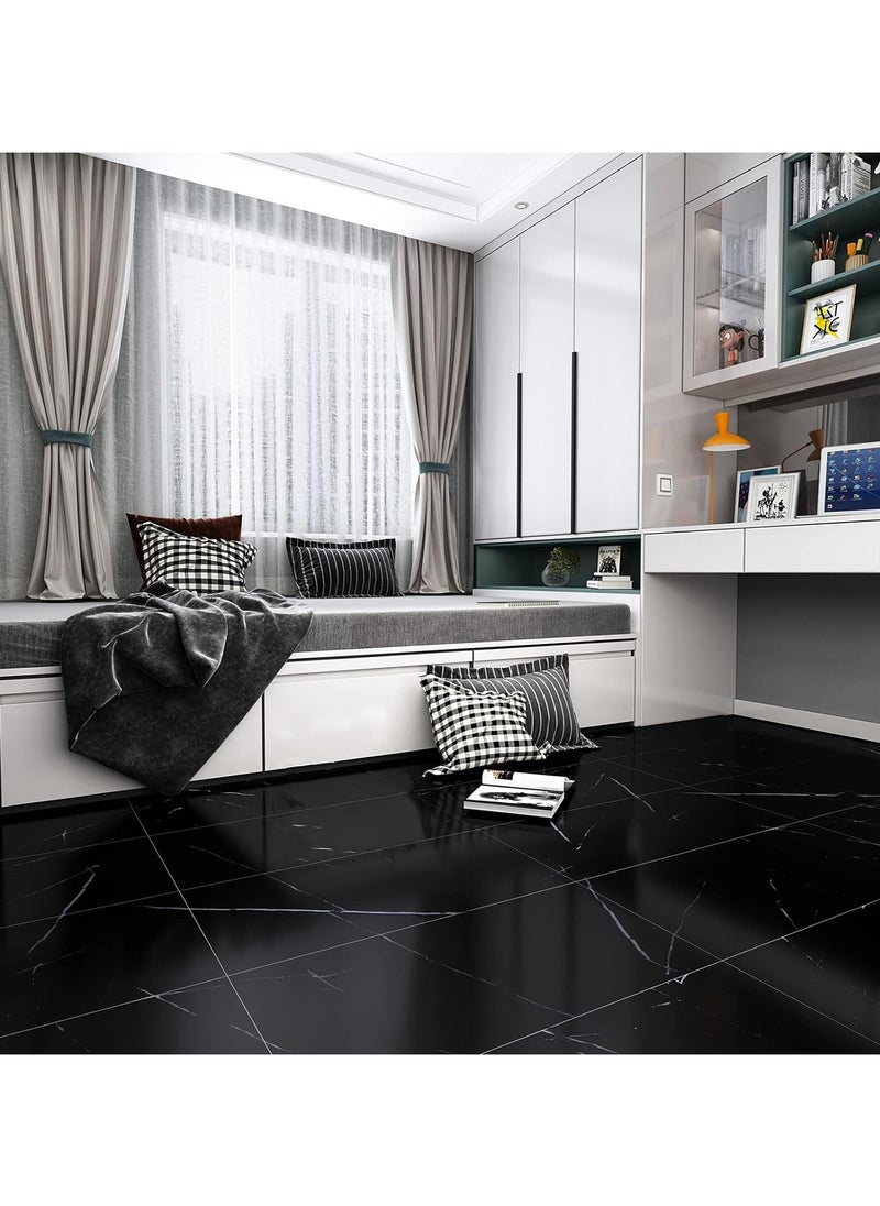 AUTOYSUR 12pcs Marble Tile Stickers,Wall Sticker Self-adhesive,3D Wall Panel,15.7"x31.5"Peel and Stick Floor Tile for Home Living Room Kitchen Bathroom Decor Black  - Image 3