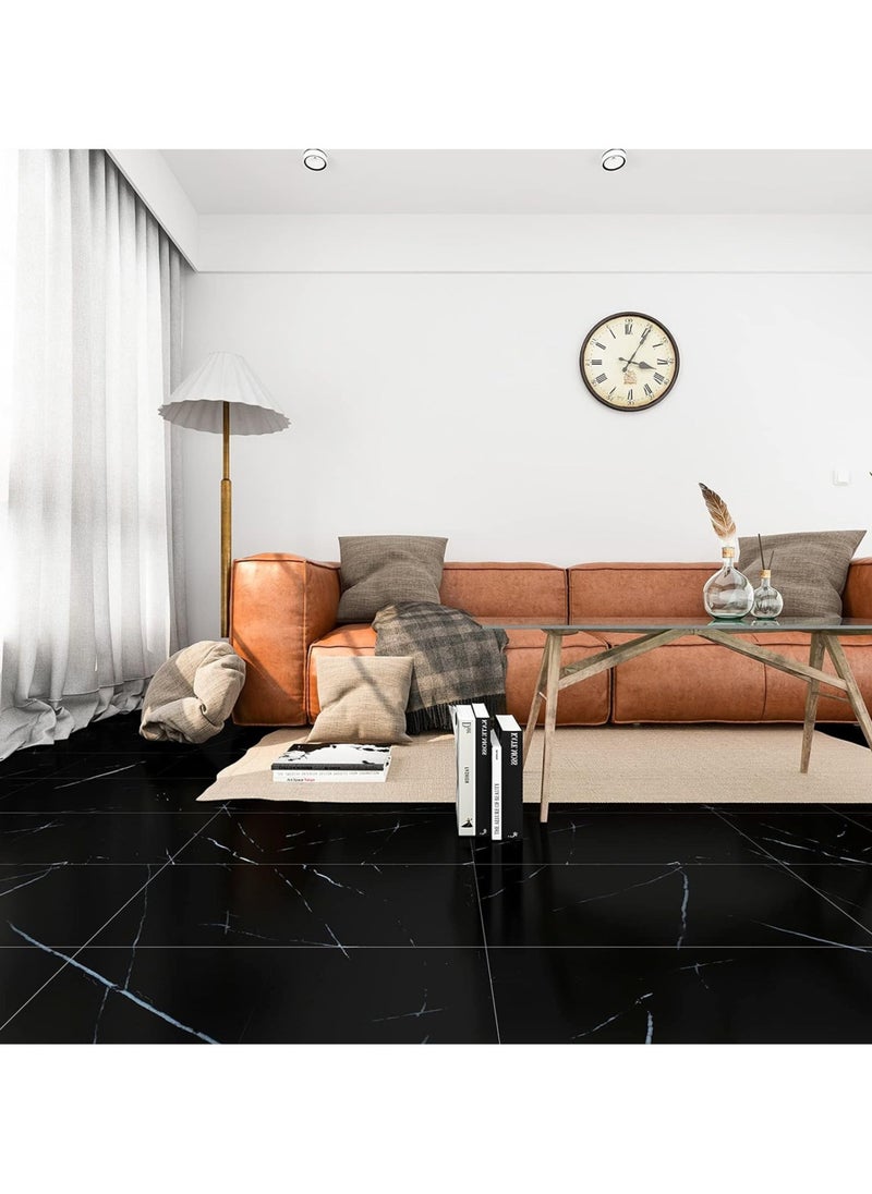 AUTOYSUR 12pcs Marble Tile Stickers,Wall Sticker Self-adhesive,3D Wall Panel,15.7"x31.5"Peel and Stick Floor Tile for Home Living Room Kitchen Bathroom Decor Black  - Image 2