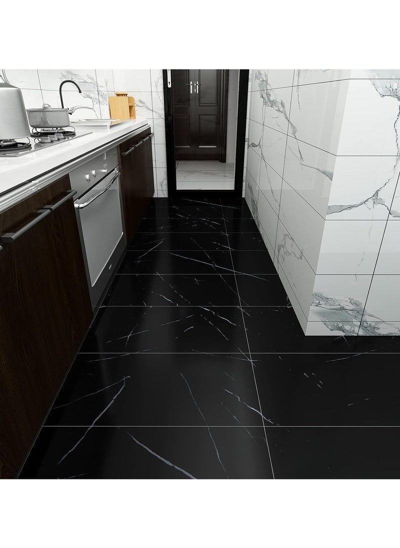 AUTOYSUR 12pcs Marble Tile Stickers,Wall Sticker Self-adhesive,3D Wall Panel,15.7"x31.5"Peel and Stick Floor Tile for Home Living Room Kitchen Bathroom Decor Black  - Image 4