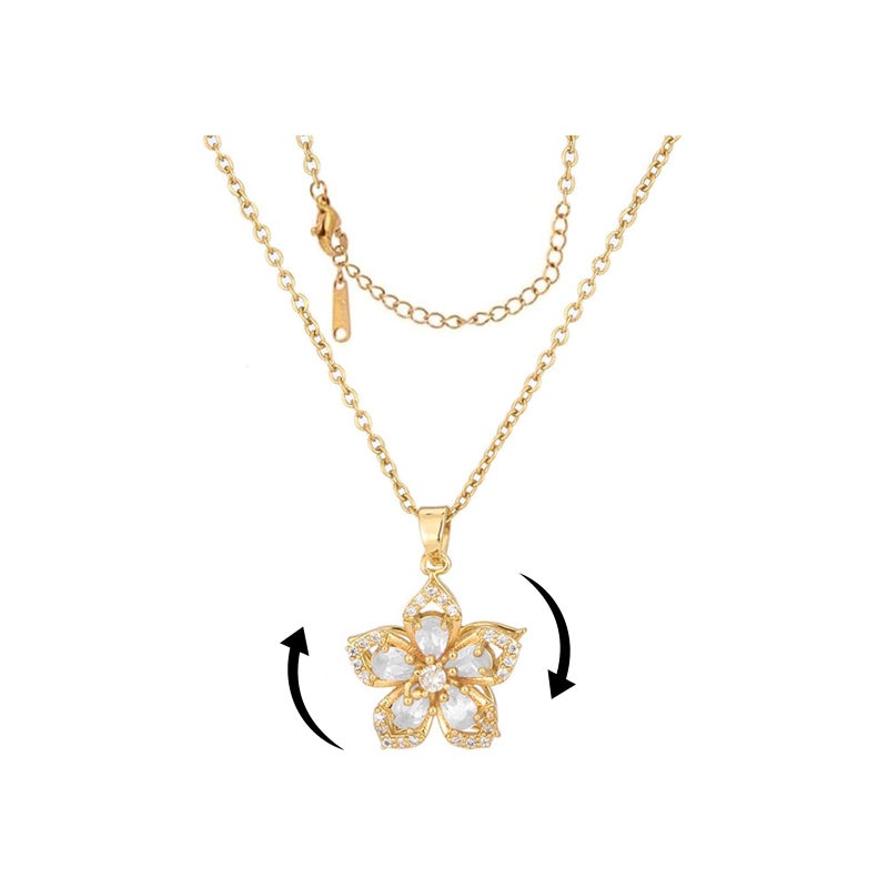 KONPJE Necklace for Women Gold Flower Fidget Necklace Rotatable Crystal Silver Blossom Pendant Necklaces Adjustable Spinning Fidget Necklaces Redbud Flower Choker Funny Gift Jewelry(gold white) - Image 1
