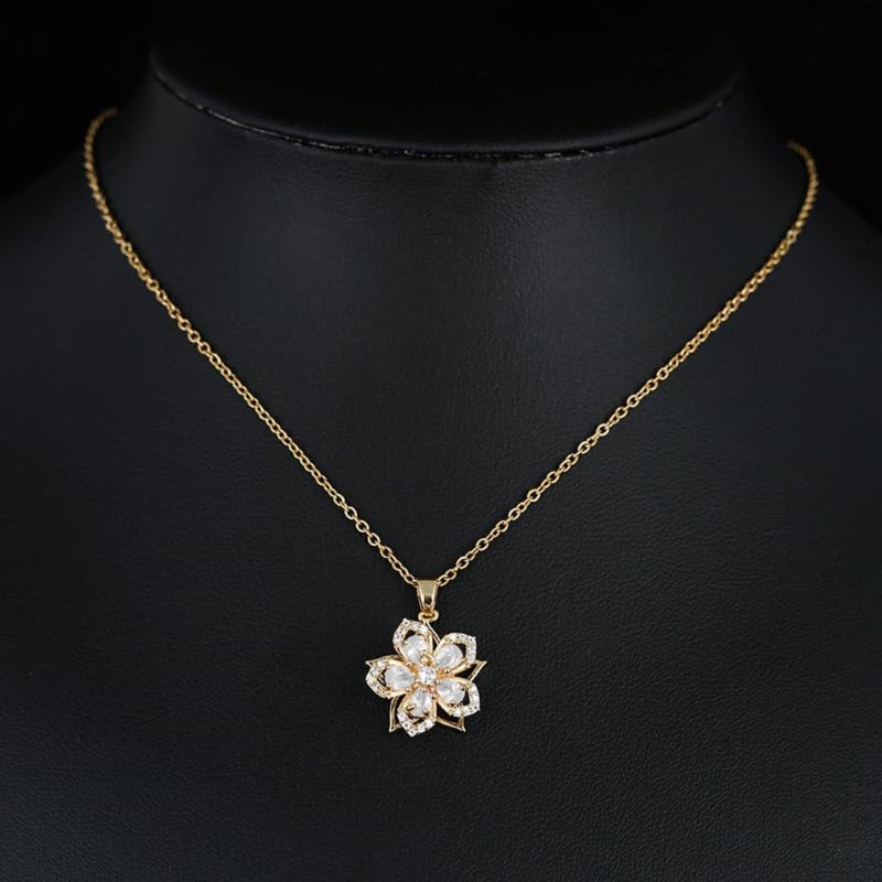 KONPJE Necklace for Women Gold Flower Fidget Necklace Rotatable Crystal Silver Blossom Pendant Necklaces Adjustable Spinning Fidget Necklaces Redbud Flower Choker Funny Gift Jewelry(gold white) - Image 2