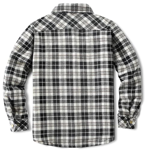 Puwasa Men's Sherpa Lined Cotton Flannel Shirt Jacket Plaid Button Up Jacket Coat for Men with Pocket Black Small - Image 4