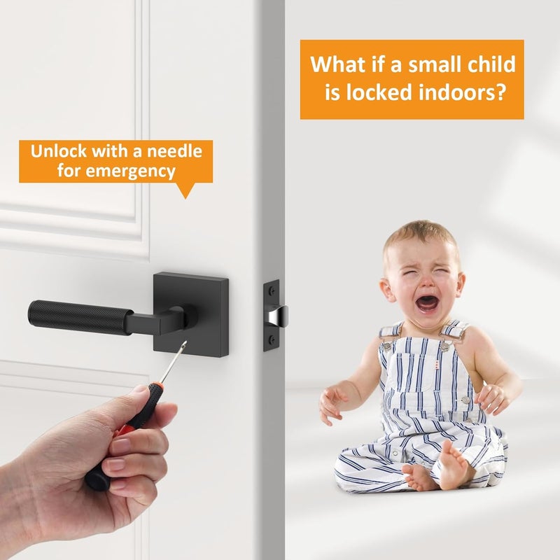 Amerdeco 3 Pack Privacy Door Handles, Matte Black Interior, Knurled Lever, Heavy Duty for Bedroom and Bathroom, Reversible Keyless for Right & Left Side AM0021 - Image 5