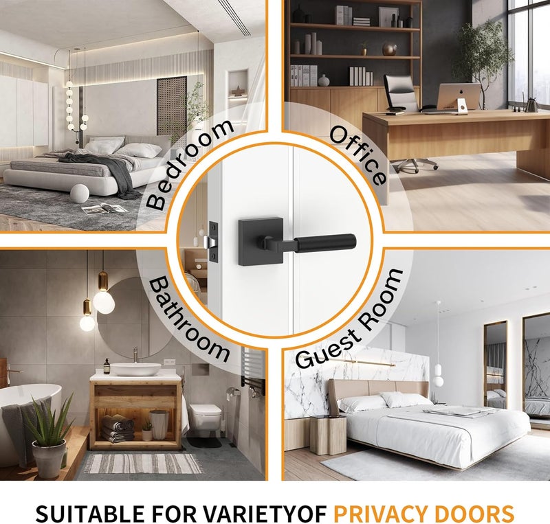 Amerdeco 3 Pack Privacy Door Handles, Matte Black Interior, Knurled Lever, Heavy Duty for Bedroom and Bathroom, Reversible Keyless for Right & Left Side AM0021 - Image 2