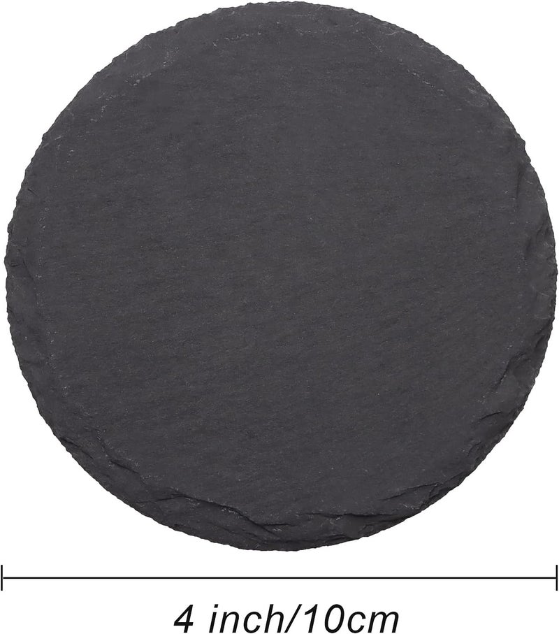 SIJDIEE 24 PCS Round Slate Drink Coasters Set, 4 Inch Laser Engraving Black Slate Stone Coasters with Anti-Scratch Bottom and Coaster Holder for Office Bar Kitchen Home Dinner Table Decor Supplies - Image 2