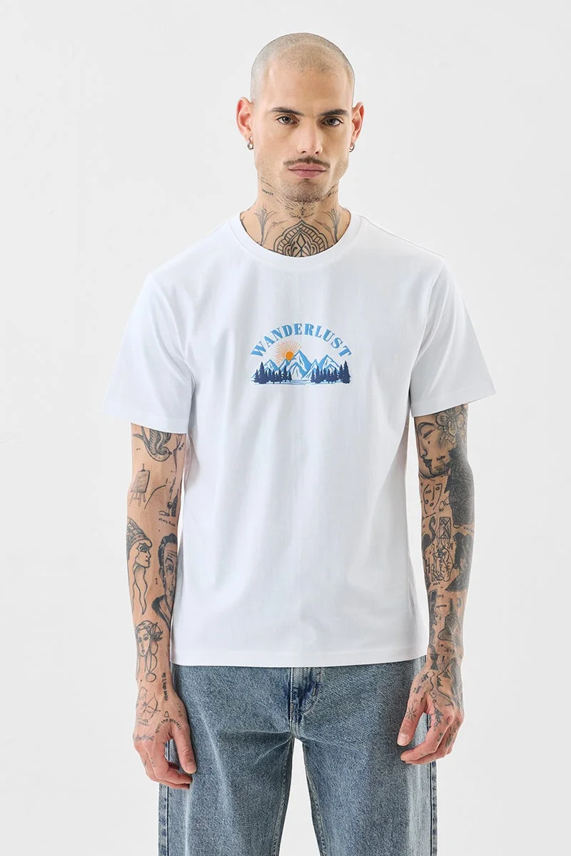 SNITCH White Graphic Half Sleeve Slim Fit T-Shirt