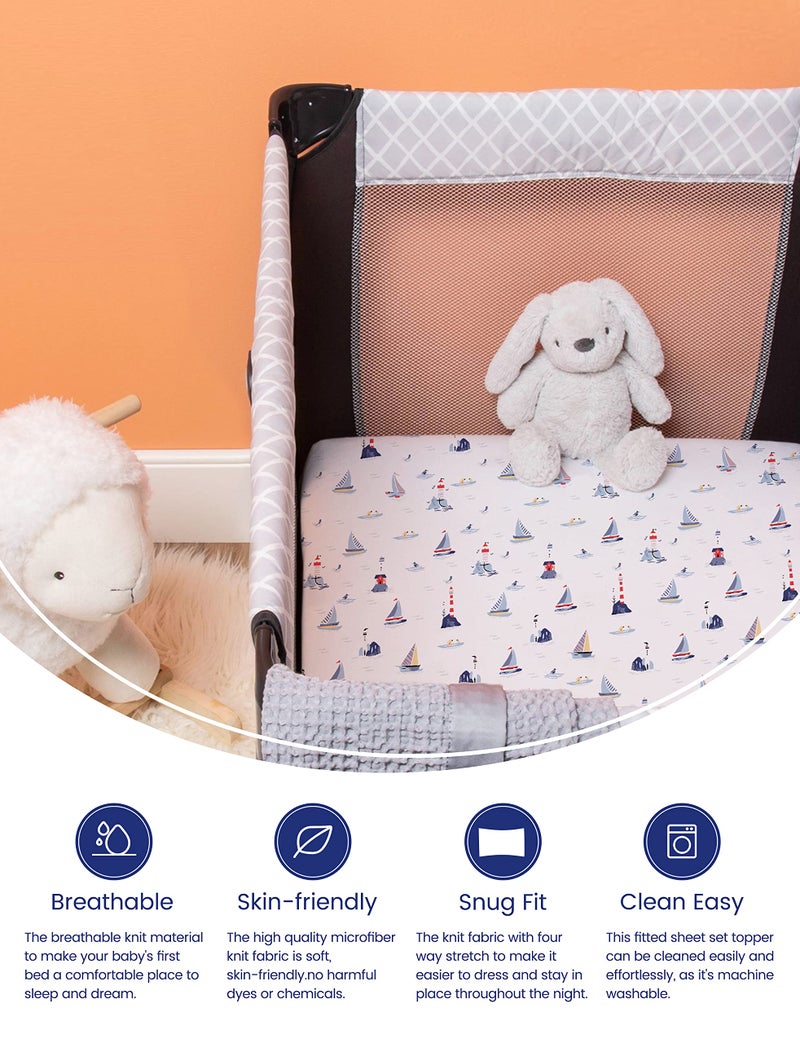 TotAha Premium Stretchy Pack N Play Playard Sheets | Mini Crib Sheets (2-Pack)-Hypoallergenic, Silky Comfort, Buttery Soft, Calming Effect, All-Season Jersey-Knit Sheets 38 X 24 (Balloon & Sailboat) - Image 2