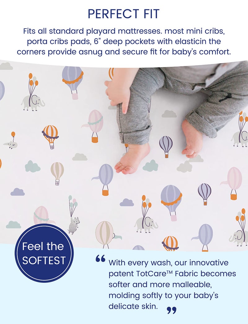 TotAha Premium Stretchy Pack N Play Playard Sheets | Mini Crib Sheets (2-Pack)-Hypoallergenic, Silky Comfort, Buttery Soft, Calming Effect, All-Season Jersey-Knit Sheets 38 X 24 (Balloon & Sailboat) - Image 3