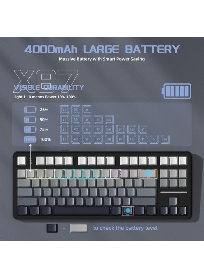 هجوم القرش لوحة مفاتيح ميكانيكية لاسلكية ATTACK SHARK X87، وضع ثلاثي - BT/2.4G/سلكي، مفتاح خطي قابل للتبديل السريع، غطاء مفتاح PBT مطبوع جانبيًا، هيكل حشوة، لوحة مفاتيح ألعاب بإضاءة خلفية RGB (أبيض وأسود) - Image 5