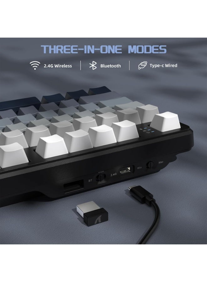 هجوم القرش لوحة مفاتيح ميكانيكية لاسلكية ATTACK SHARK X87، وضع ثلاثي - BT/2.4G/سلكي، مفتاح خطي قابل للتبديل السريع، غطاء مفتاح PBT مطبوع جانبيًا، هيكل حشوة، لوحة مفاتيح ألعاب بإضاءة خلفية RGB (أبيض وأسود) - Image 4