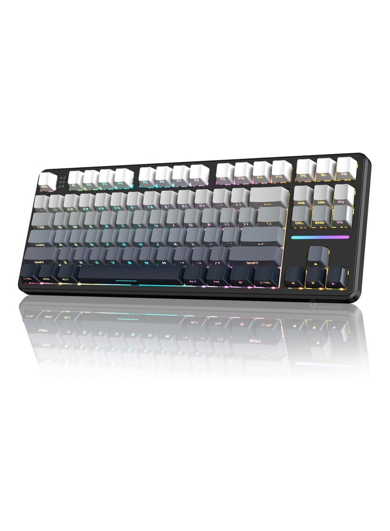 هجوم القرش لوحة مفاتيح ميكانيكية لاسلكية ATTACK SHARK X87، وضع ثلاثي - BT/2.4G/سلكي، مفتاح خطي قابل للتبديل السريع، غطاء مفتاح PBT مطبوع جانبيًا، هيكل حشوة، لوحة مفاتيح ألعاب بإضاءة خلفية RGB (أبيض وأسود) - Image 1