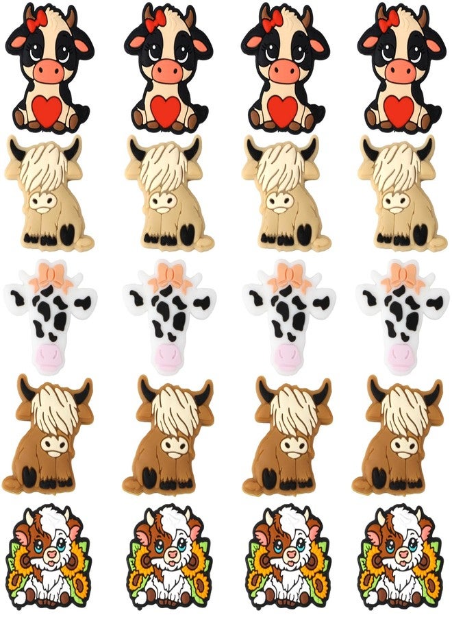 ROLYTA 20 Pcs Cow Silicone Focal Beads, 5 Styles Highland Cattle Focal Beads Bulk, Cartoon Yak Shape Silicone Bead for Pens Keychains Lanyards Jewelry Necklaces Bracelets DIY Crafts - Image 1