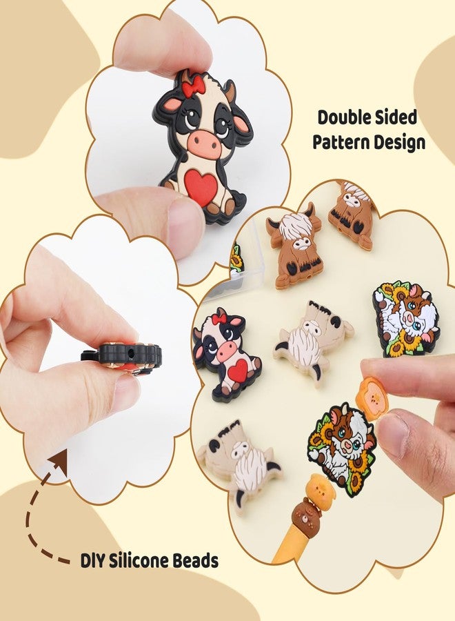 ROLYTA 20 Pcs Cow Silicone Focal Beads, 5 Styles Highland Cattle Focal Beads Bulk, Cartoon Yak Shape Silicone Bead for Pens Keychains Lanyards Jewelry Necklaces Bracelets DIY Crafts - Image 3