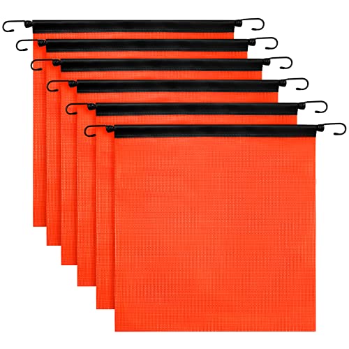 Business King Safety Flag with Hook 6 Pack 18 x 18 Inch - Bright Orange Mesh Warning Flag, Heavy Duty, Oversize Warning Flag with Vinyl Welt, Bungee Cord, and EZ Hook for Trailer and Pilot Cars - Image 1