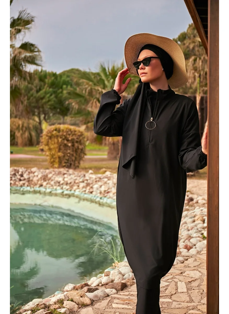مارينا Parachute Fabric Black Fully Covered Hijab Swimsuit M2402