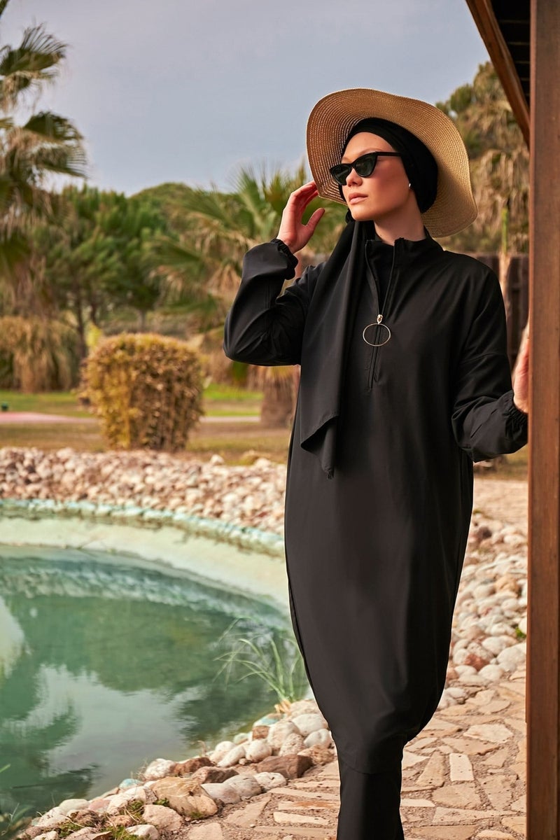 Marina Parachute Fabric Black Fully Covered Hijab Swimsuit M2402  - Image 1