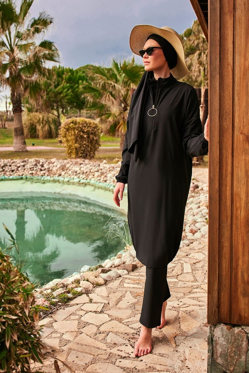 Marina Parachute Fabric Black Fully Covered Hijab Swimsuit M2402  - Image 2
